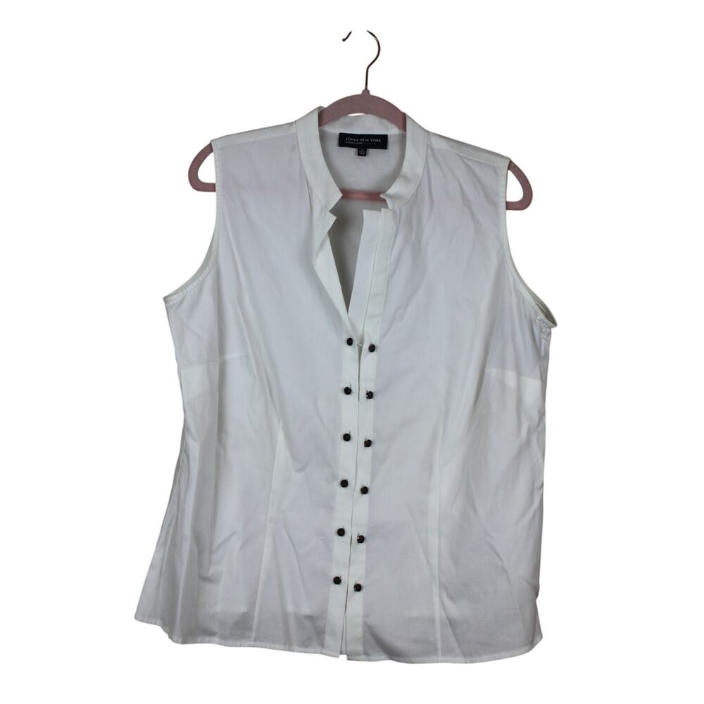 NWT Jones NY Signature Woman White Sleeveless Button Up Cotton Blouse Top 1X